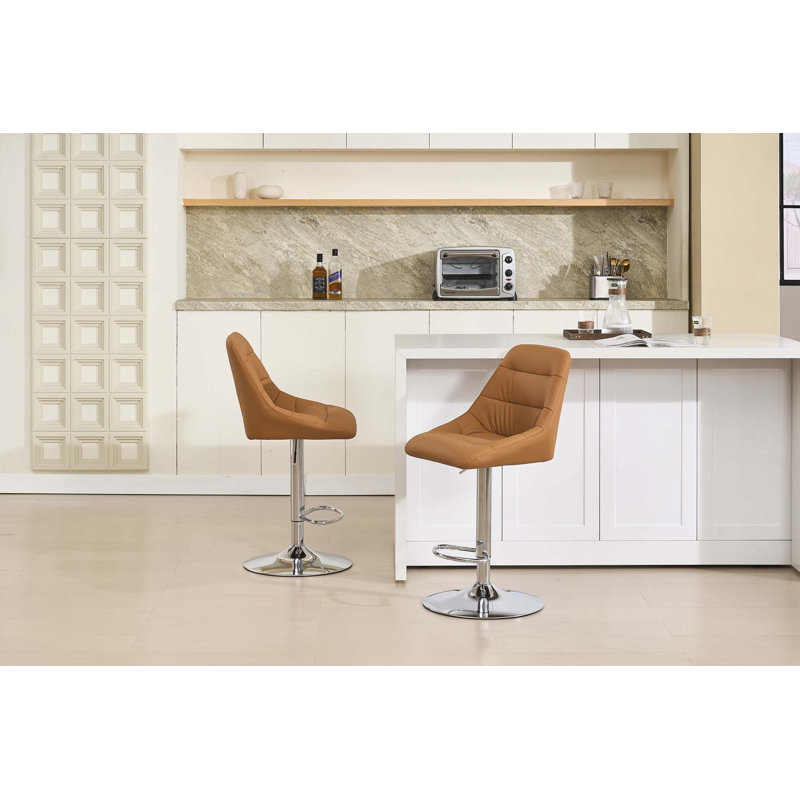 Ensemble de 2 tabourets de bar avec repose-pieds chromé et base pivotante réglable en hauteur, Orange