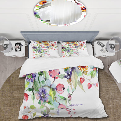 Vibrant Wild Spring Leaves And Wildflowers XI - Modern Duvet Cover Set