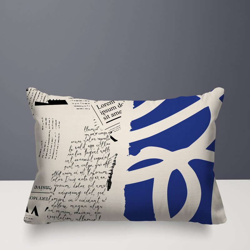 Oreiller rectangulaire réversible intérieur / extérieur Vaya, H 18 po x l 25 po, Bleu marine / noir / blanc cassé