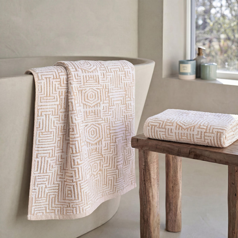 Jasper Cotton Geometric Jacquard Absorbent Bath Towels, Gold