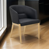 Chaise de salle à manger 23 pouces Cid Ravi, similicuir gris foncé, pieds en laiton