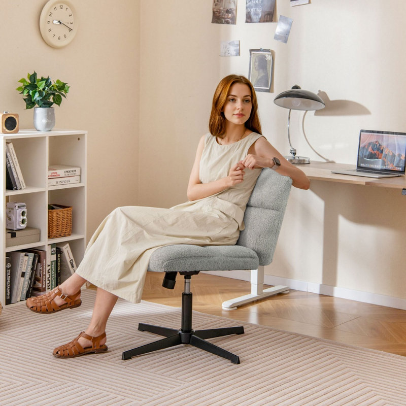 Fauteuil de bureau sans accoudoirs, siège croisé, recouvert de polaire d'agneau, hauteur 77,5-90 cm