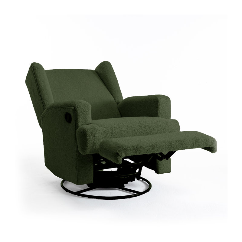 Upholstered Classic Wing Back Manual Handle Swivel Rock Glider Recliner, Green