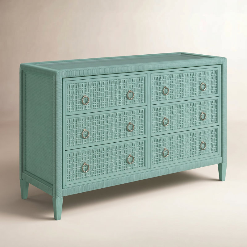 Naples 6 Drawer 54'' W Dresser, Sea Glass, Yes, Satin Nickel