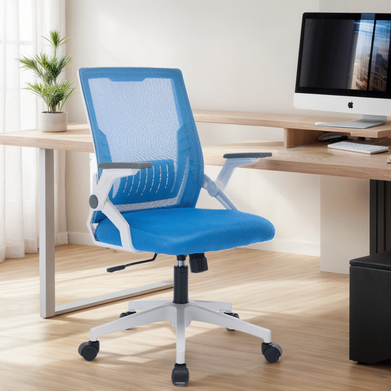 Bleona Office Chair With Flip-Up Armrests Ergonomic Computer Desk Chair Foldable Mesh Task Chair With Wheels Adaptive Lumbar Support Swivel Tilt Comfortable Study Chair For Student