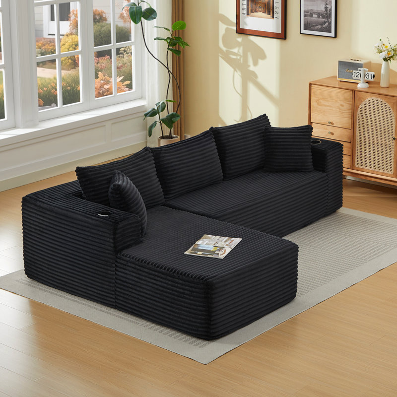 Cloud Sectional Sofa With L-shape Chaise, No Assembly Required, Modern Modular Sofa With Deep Seat, Black