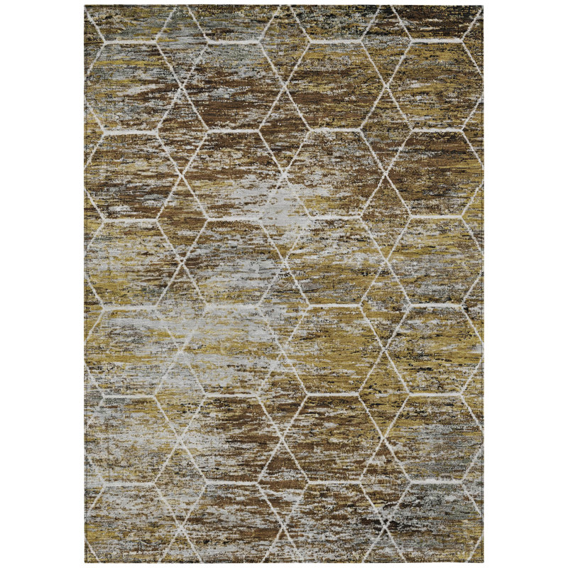 Machine Washable Indoor/Outdoor Xhevrie Brown Rug, Rectangle 9' x 12'