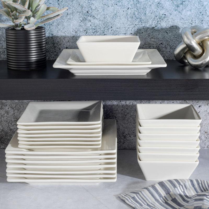 Zen Buffet White Square Porcelain Dinnerware Set, Service for 8