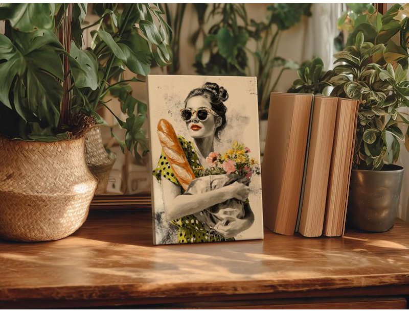 «Retro Pop Art French Girl», reproduction sur toile de cuisine éclectique, H 30 po x l 20 po