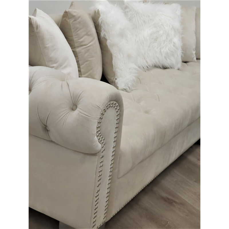 Canapé et méridienne de 97 po de large faisant face à la droite 97 po, Velours crème
