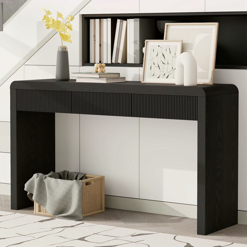 Console rustique avec 3 tiroirs cannelés, Noir