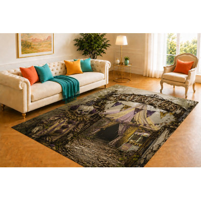 "Ultra Lightweight" 5'x7' Haunted Circus Rug, Clown Mask Balloon and Striped Tent Artwork, Smooth Printed Floor Cover for Game Room, Lounge, Bedroom and Carnival Decor