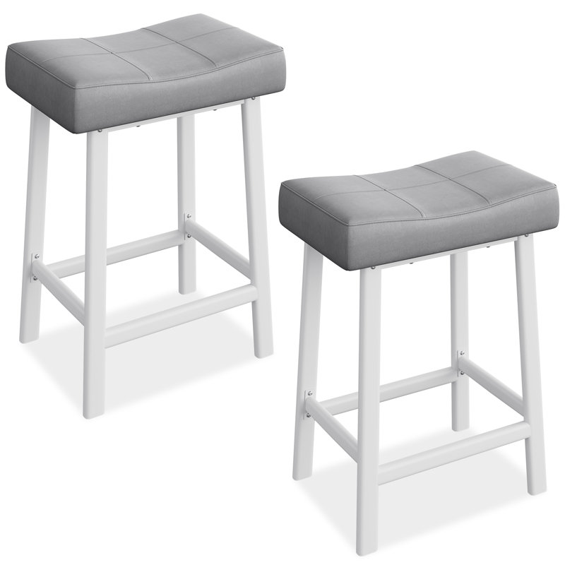 Bar Stool with Iron Frame, Gray/White, 4