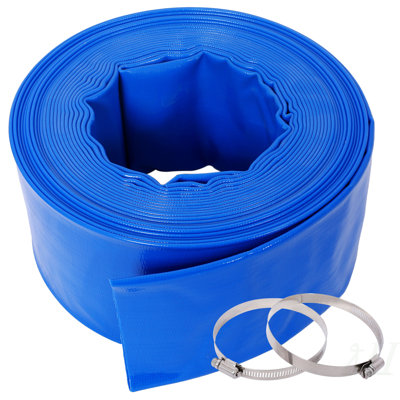 3"x50FtPool Backwash Hose, Blue Heavy Duty Reinforced PVC Lay Flat Water Discharge Hose for Swimming Pool Filter Pump,with 2 Clamp