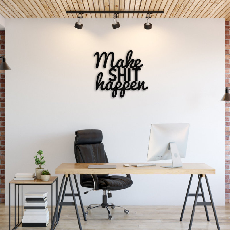 «Make Happen», art mural en métal - citation de motivation, conception de typographie audacieuse - décoration murale industrielle moderne en métal - décor de l'espace de travail de la salle de sport de bureau - pièce d'art inspirante