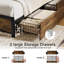 Antioch Queen Bed Frame with 2 Underbed Drawers, Modern Platform Bed with Charging Station & LED Light, Storage Headboard with  2 Bedside Drawers & Open Bookcase Shelves, Rustic Brown-705684570-697363589