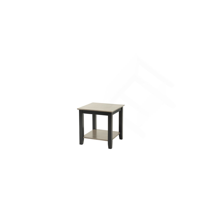 End Table, Modern Grey / Black Two Tone Finish 1Pc Under-Table Shelf Storage Living Room Rubberwood Walnut Veneer