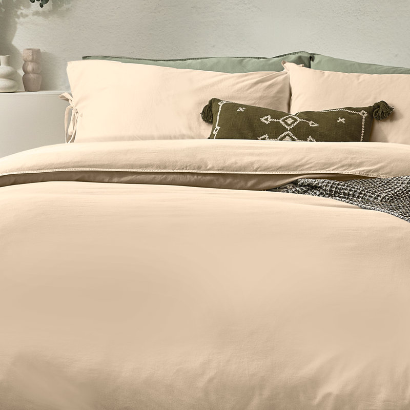 Yard Mallow Bow Tie Cotton Duvet Cover Set with Pillowcases, UK Kingsize + 2 Standard Pillowcase, Beige