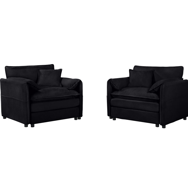 Fauteuil en chenille noir 2 pièces, fauteuil confortable surdimensionné avec siège tendance, fauteuil moderne pour le salon de la chambre à coucher, siège d'appoint en duo, lit simple noir magnifique, grand plaisir