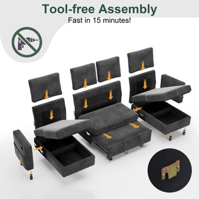 U-Shaped Sleeper Sofa, 4-Seat Convertible Sofa Bed With 4-Level Recline, USB/Type-C Ports, Tool-Free Assembly For Living Room