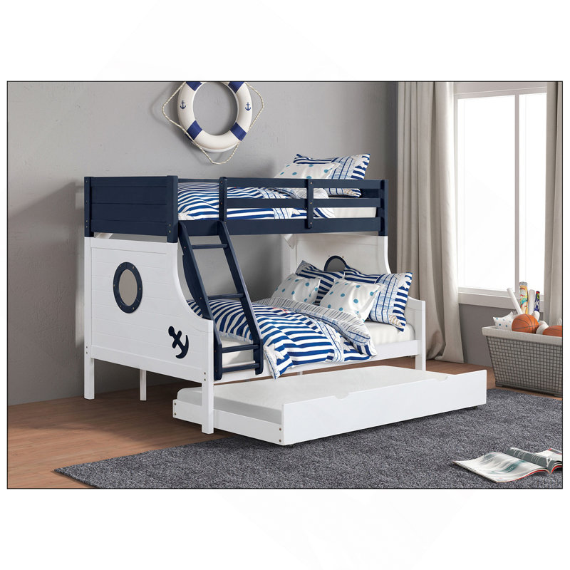 Lit superposé simple au-dessus d'un lit superposé Moderne attaché échelle supérieure Rails de lit et structure de joint verrouillable pour trousse de lattes de sécurité Finition bleue / blanche incluse