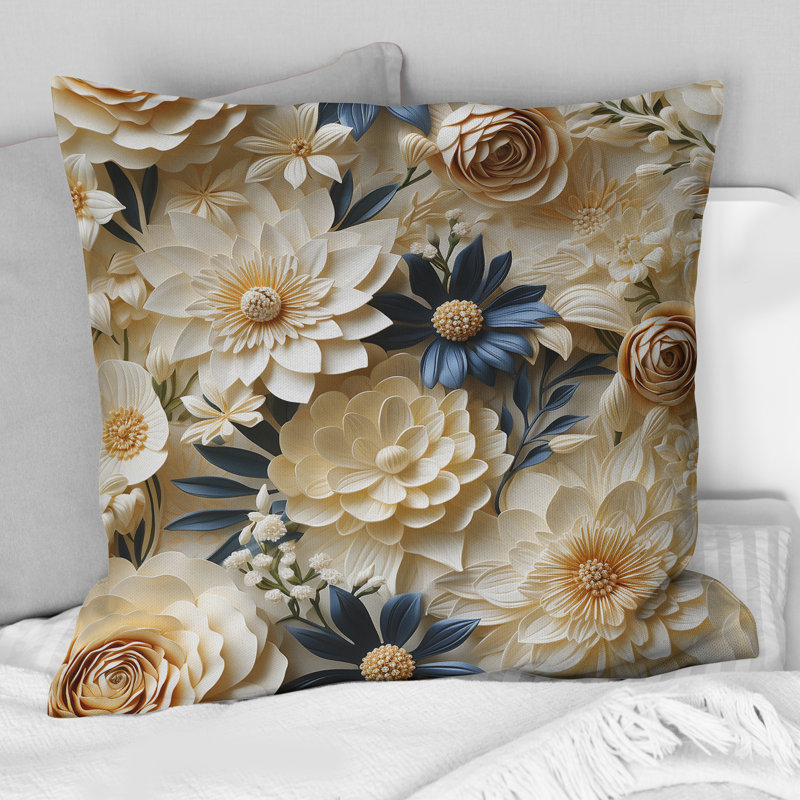 Coussin décoratif en polyester floral, H 18 po x l 18 po