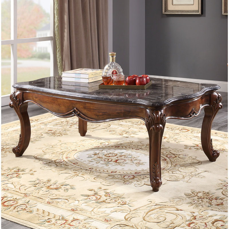 Elegant Cherry and Grey Marble 55" Rectangular Coffee Table