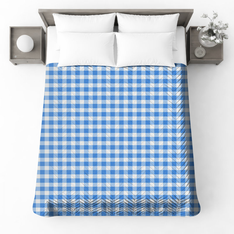 Blue White Gingham Quilted Bedspread All Sizes, Full / Double