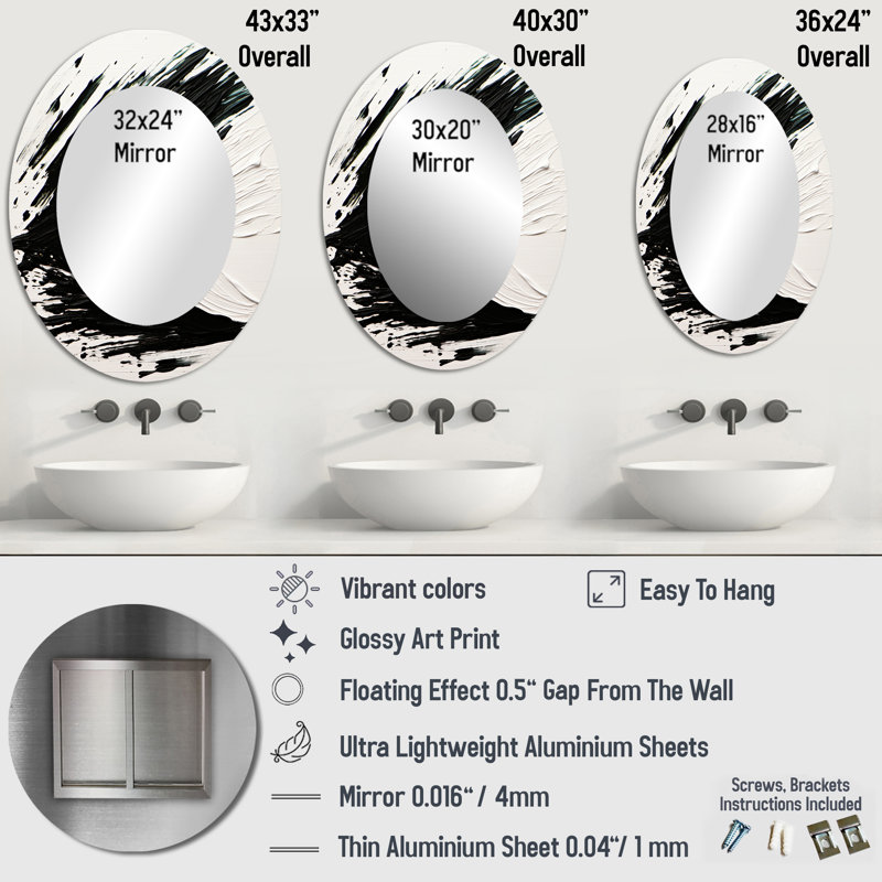 Miroir mural noir et blanc Essential Being, 36 po x 24 po
