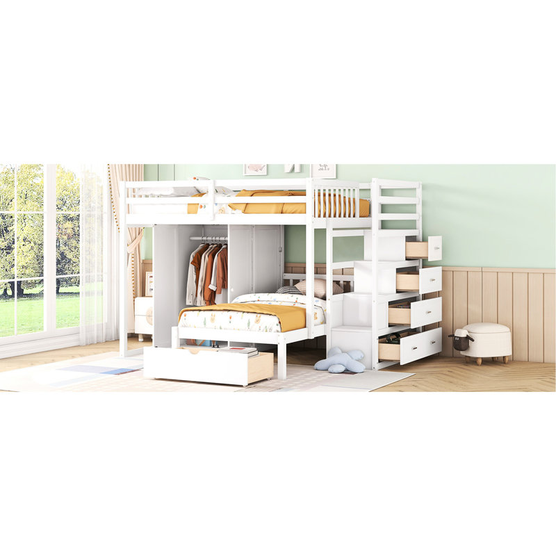 Lit superposé blanc - offre une solution de sommeil élégante avec des éléments de rangement avantageux, Blanc
