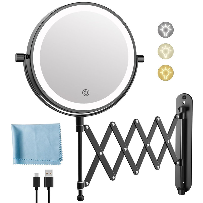 Miroir de maquillage pour salle de bain mural, Noir