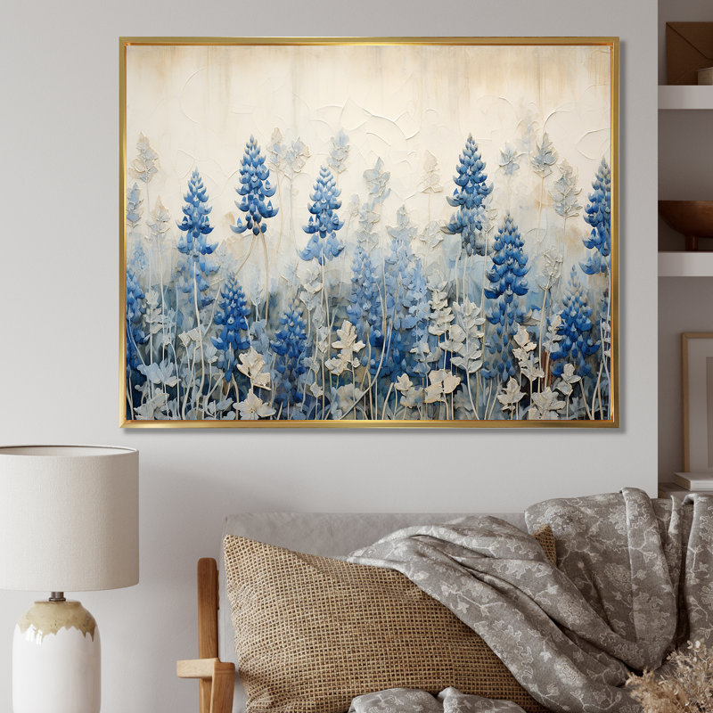 Élégant bleu et beige Bonnets Meadow - Blue Bonnets, reproductions d'art mural FL107225, H 12 po x l 20 po x P 1 po