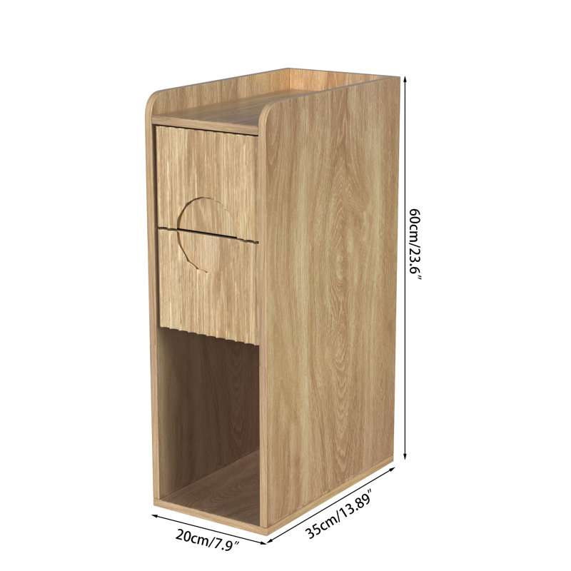 23.6" H 2-Drawer End Table with Storage, Farmhouse Wooden Narrow Side Table, Wood