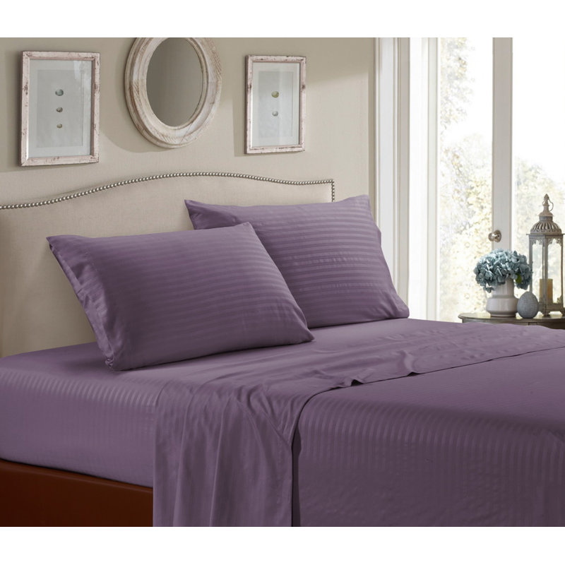 Microfiber Striped Sheet Set, Eggplant, Full/Double Sheet Set