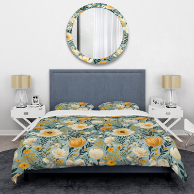 Playful Blooming Floral Motif I - Ensemble de housse de couette floral