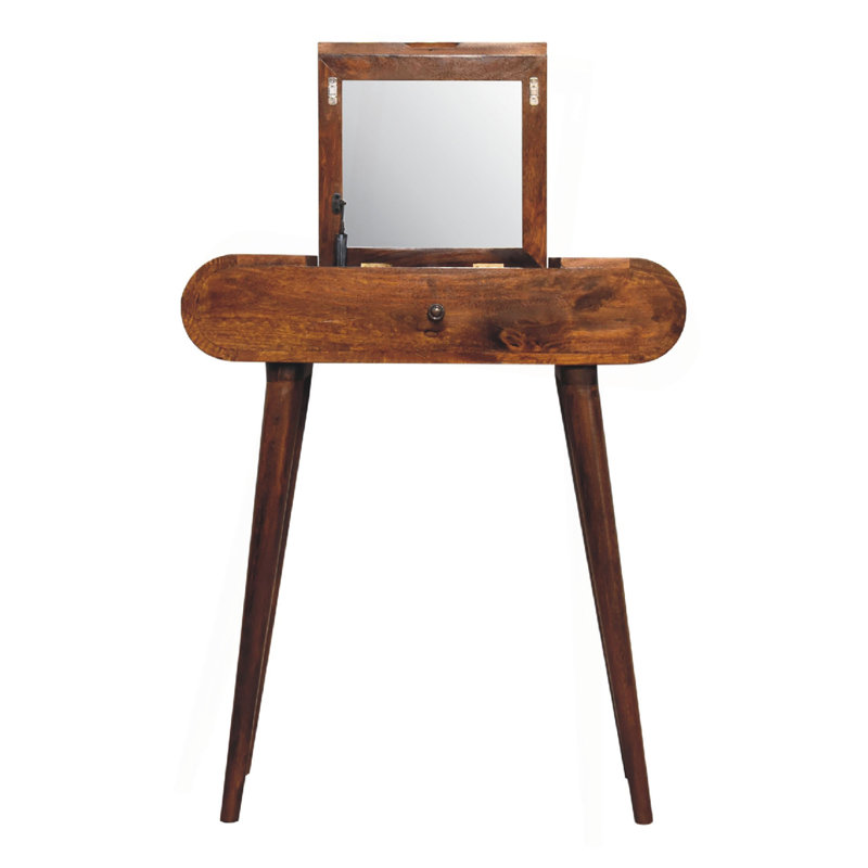 Solid Wood Mini Round Chestnut Fold Vanity, 4-Compartements