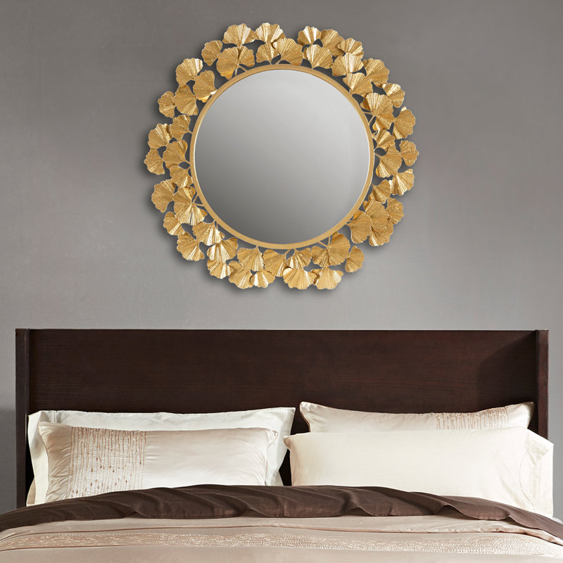 Miroir mural rond 30,5 "Gingko, Doré