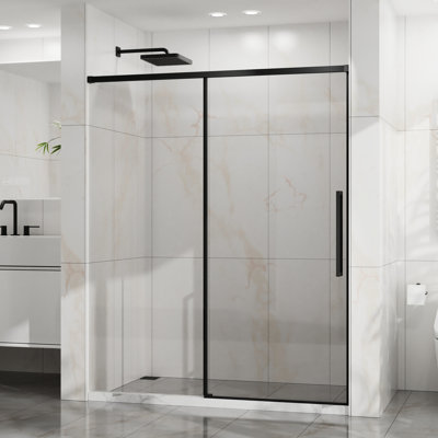 Porte de douche semi-coulissante l 60 po x H 72 po, verre trempé de 6 mm avec revêtement facile à nettoyer, quincaillerie en acier inoxydable, technologie imperméable anti-éclaboussures