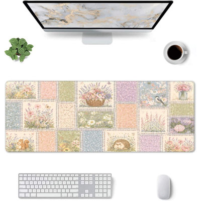 Tapis de jeu 15,75 x 35,4 po Cottage Garden Animal Aquarelle, fleurs et animaux de la forêt: décoration de jardin pastel pour le bureau, les jeux et les installations créatives