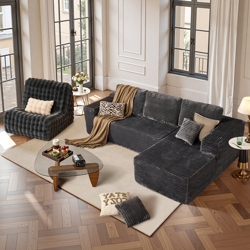 Canapé-lit modulaire Coza, canapé convertible avec fauteuil à billes pour le salon, Orienté à droite, Gris