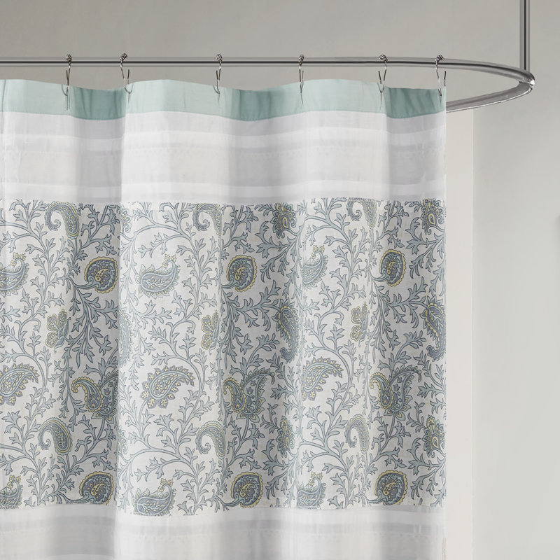 Dawn Aqua Cotton Printed Pieced Single 72x72'' Shower Curtain, Aqua