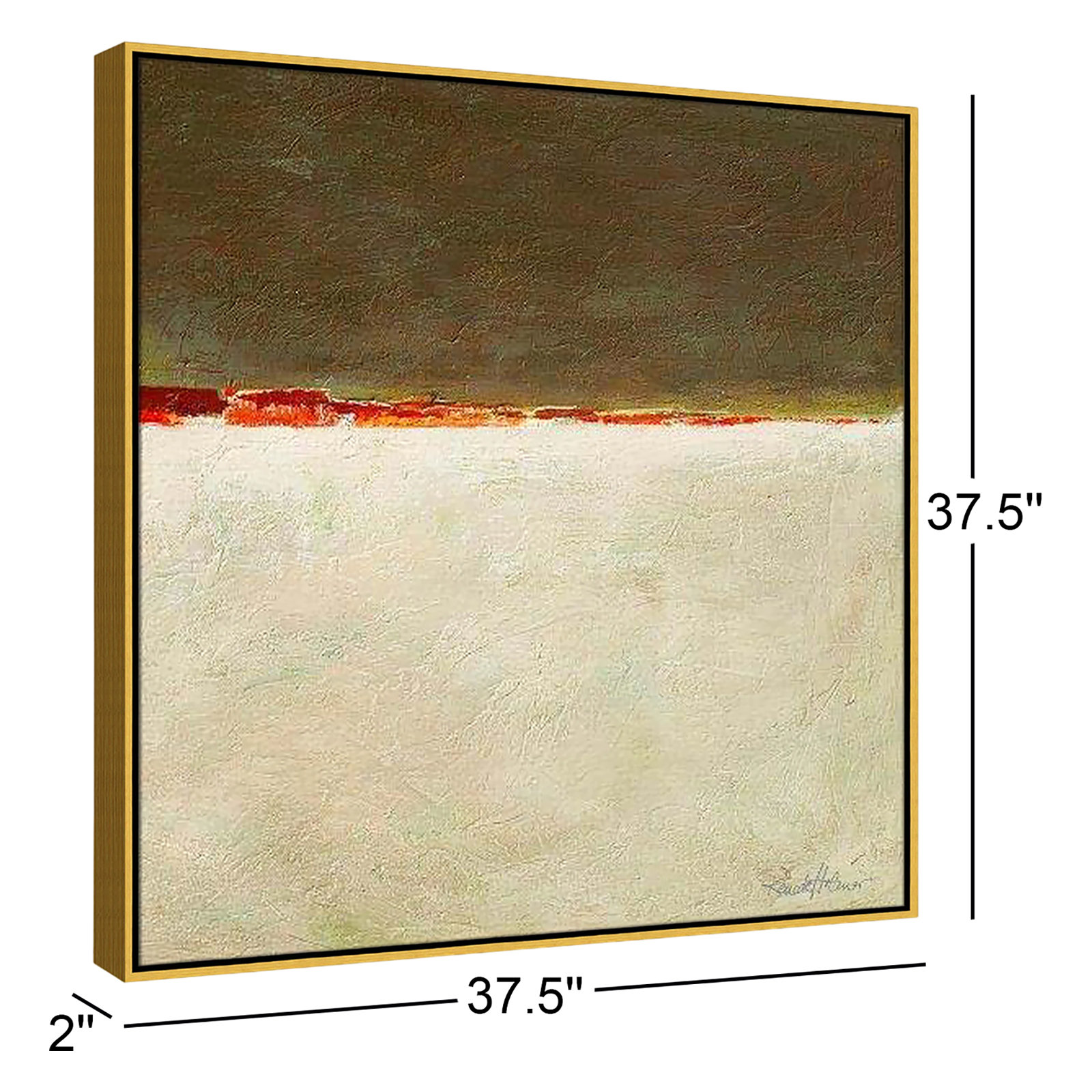 Orange Horizon I by Renate Holzner, 37.5'' H x 37.5'' W x 2'' D, Gold Framed