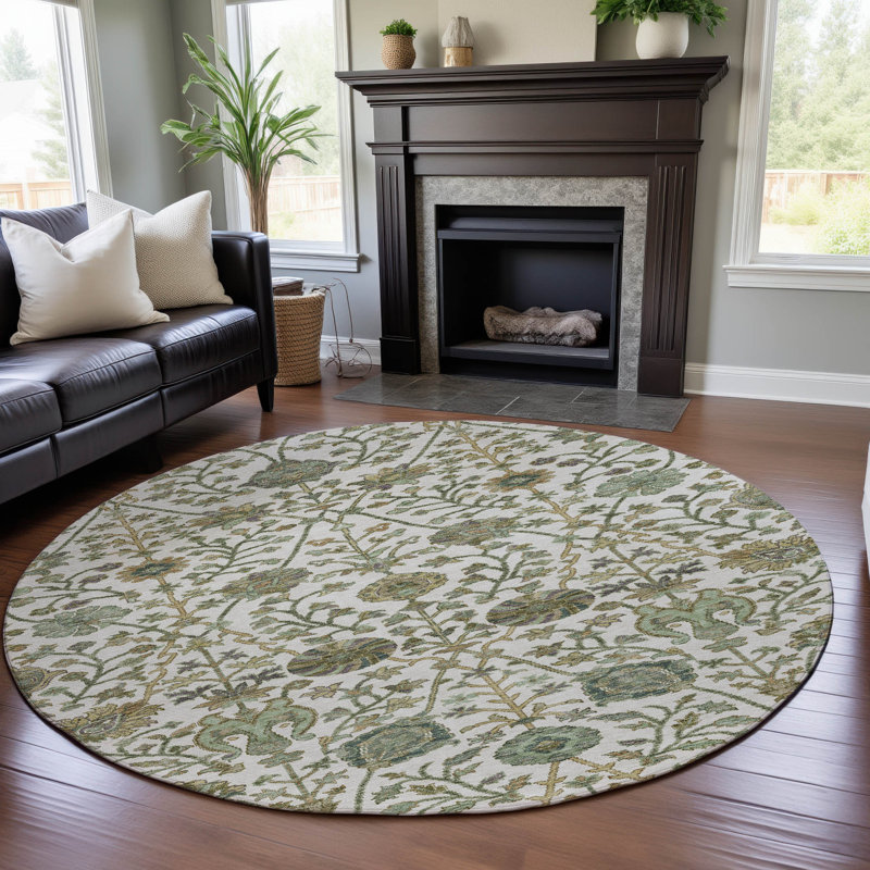 Premium Machine Washable Alexa AMF1087 Floral Rug, Round 8'