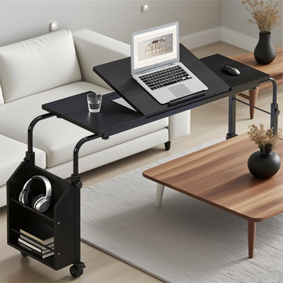 Overbed Table with Wheels, 31.5 in Laptop Desk Cart, Table Over The Bed Table Adjustable Height and Length for Hospital and Home Use, Black