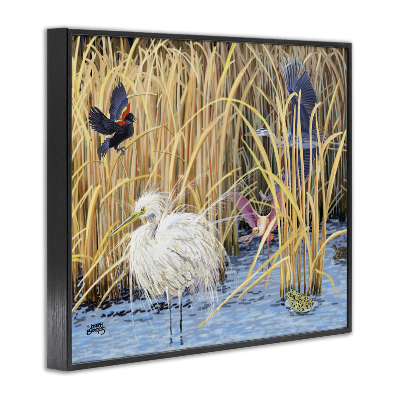 Reed Gathering Wild Birds, art de la giclée encadrée, design par Joseph Burgess, H 11 po x l 14 po