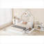 Grand lit plateforme en bois massif de style maison avec garde-corps et tiroirs de rangement, blanc pur