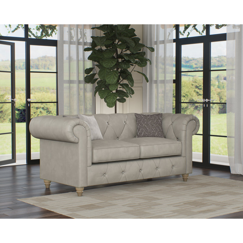 Melrose 2 Seater Leather Sofa, Walnut, Cloud Grey
