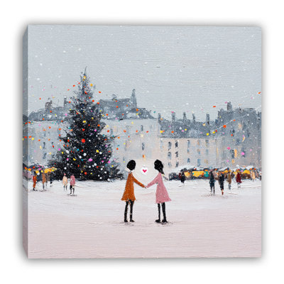 Snowy European Holiday Street Wrapped Canvas Wall Art