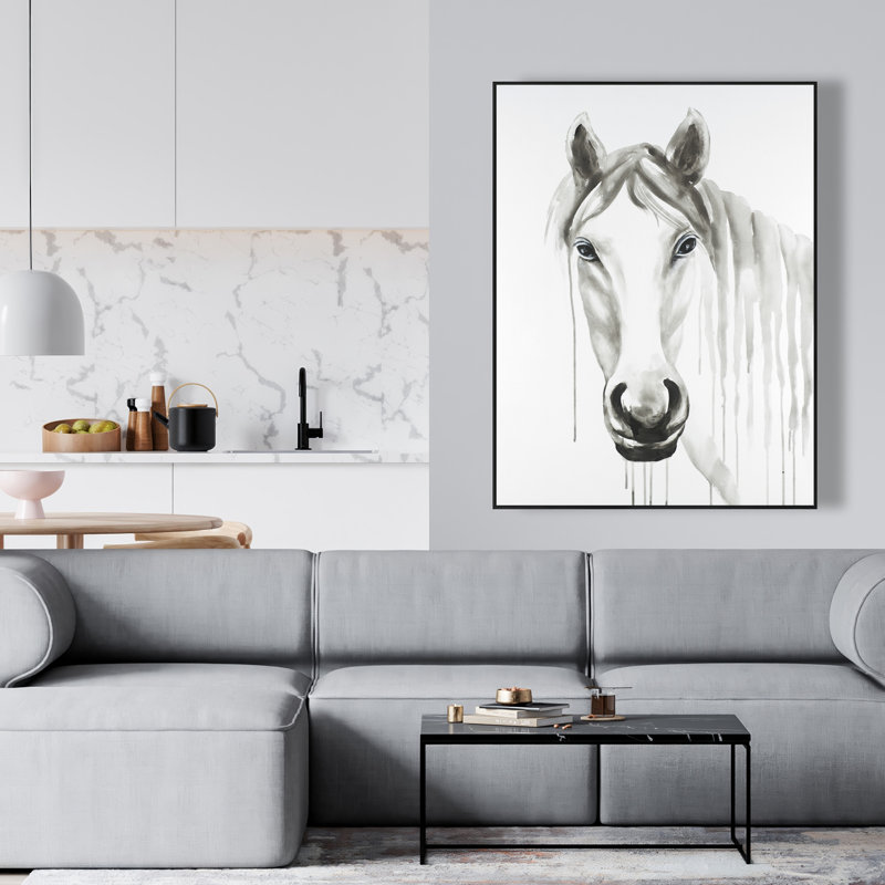 Cheval blanc solitaire - Toile encadrée, décor d'animaux de ferme