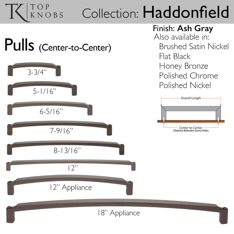 Haddonfield 18" Center to Center Appliance Pull, 18" Center to Center, Ash Gray